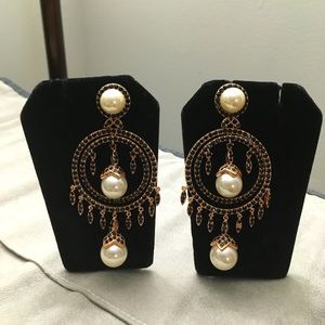 Joan Boyce Brass Rose Plated Pearl Crystal Pair